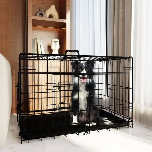 Dog Crate, 42 Inch; Large Dog Cage w/Divider &Plastic Leak-Proof Tray,