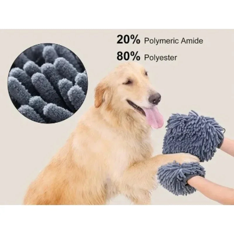 Pet Grooming Gloves ;Quick Drying Dogs Paw Towel; Chenille Microfiber Double Sided Dogs Grooming Mit;