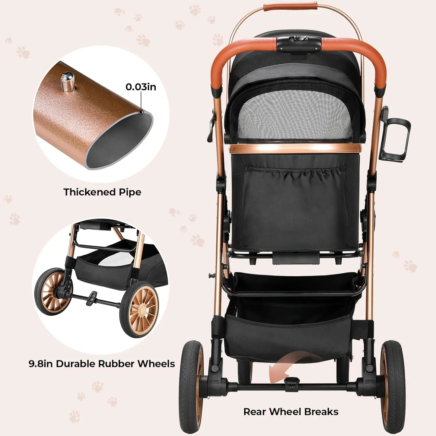 Dog/Cat Stroller; Box Can Be Attached in Car; Transport Foldable;