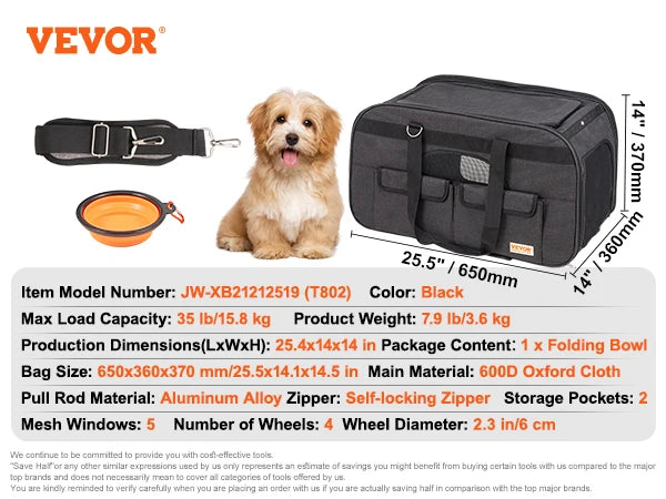 Pet Carrier Breathable; Airline approved; Carry Backpack w/ Telescopic Handle