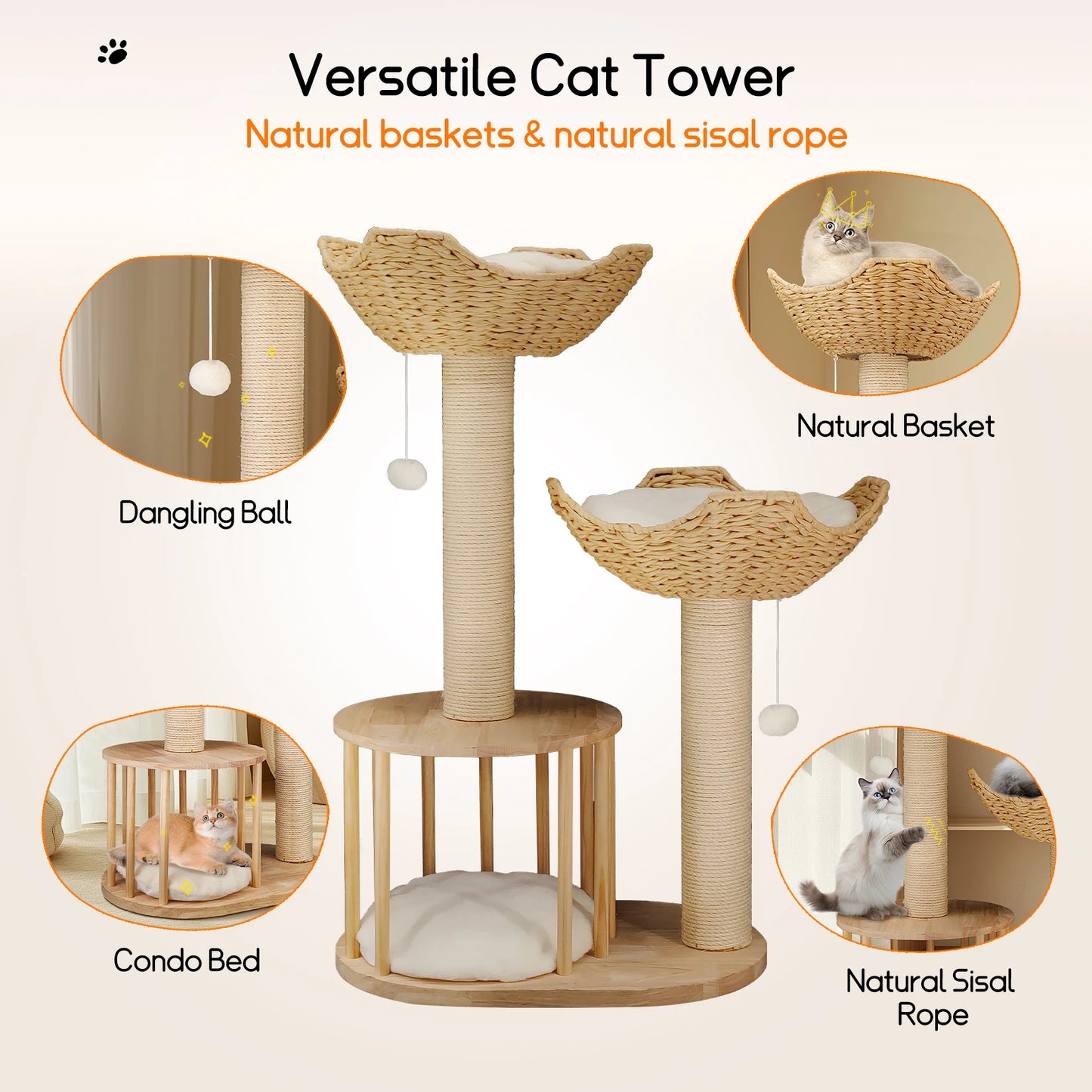 3-Tier Cat Tree Napping Perches Kitten Condo;