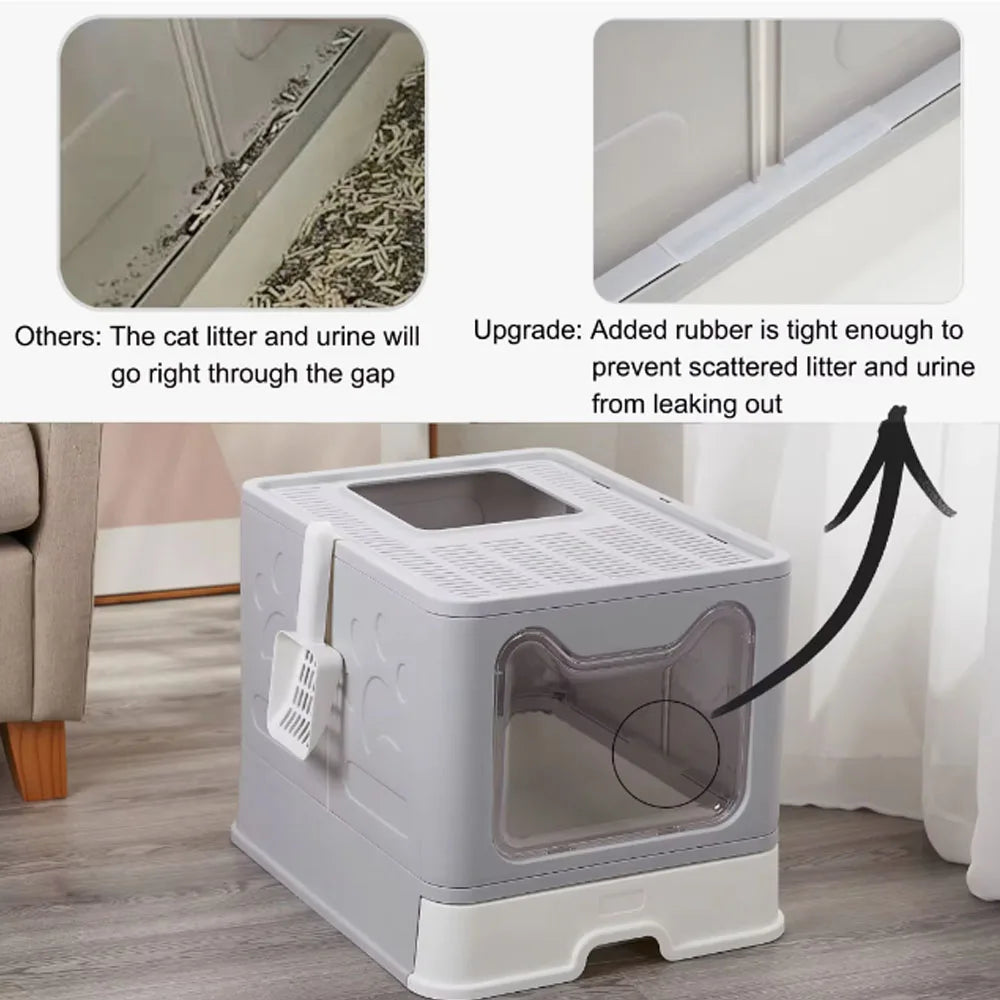 Convenient Foldable Litter Box: Drawer Design with Scooper:  Easy Cat Waste Management;