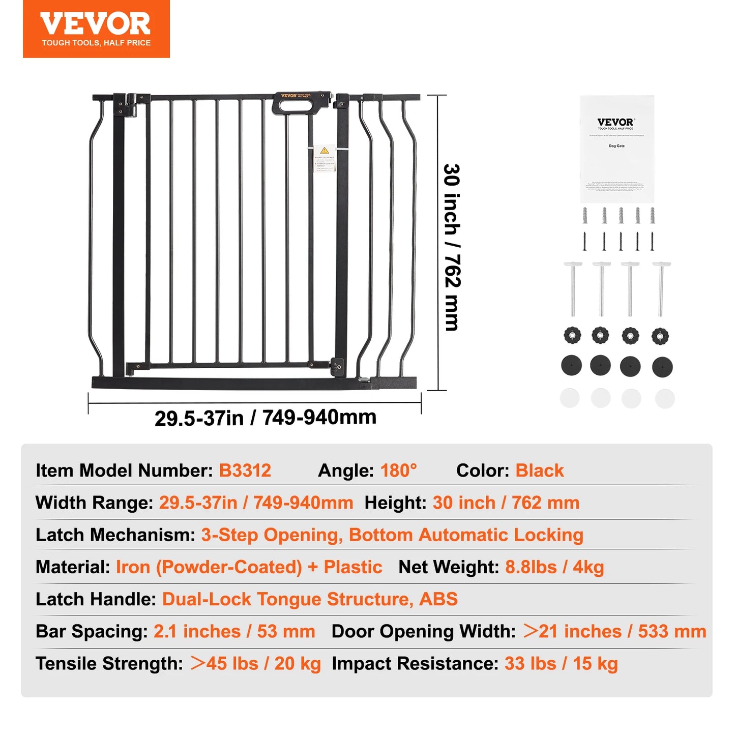 Dog Gate Walk Thru; Child Pet Security; Pressure Mount;