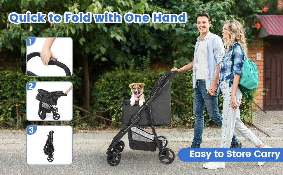 Pet Stroller;  Dog Stroller  w/ Brakes, Basket ;