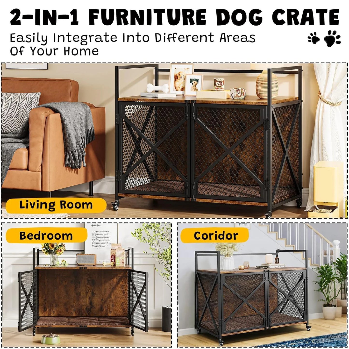 Large Wooden Dog Crate;, Decorative Table; Indoor Dog Cage;
