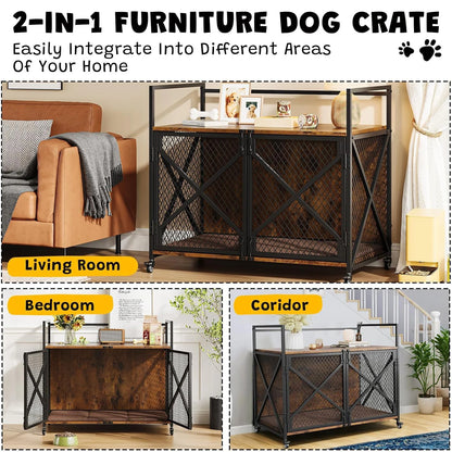 Large Wooden Dog Crate;, Decorative Table; Indoor Dog Cage;