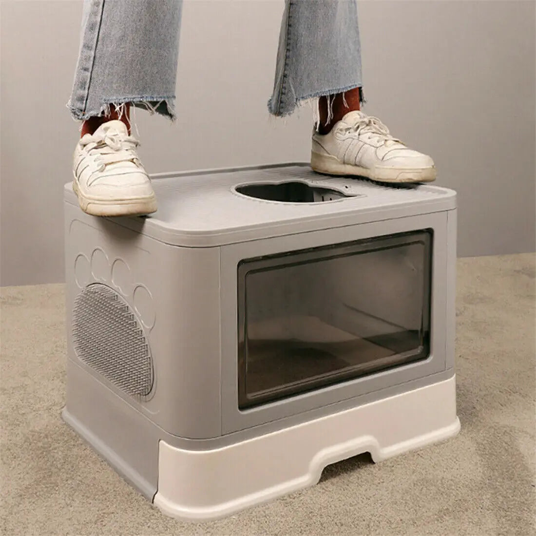 Foldable Cat Litter Box; Front Entry & Top Exit ; & Litter Scoop