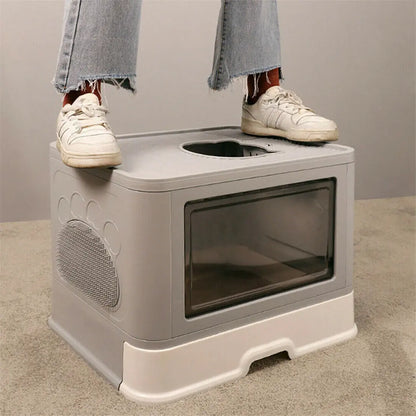 Foldable Cat Litter Box; Front Entry & Top Exit ; & Litter Scoop