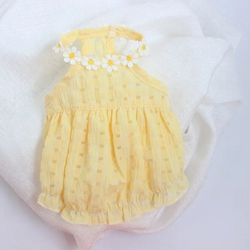 Pet girll French Dog Bulldog;Girl Dogs Clothing Dress Yollow Daisy; Girl Dog Cute  Clothes Summer Costume;