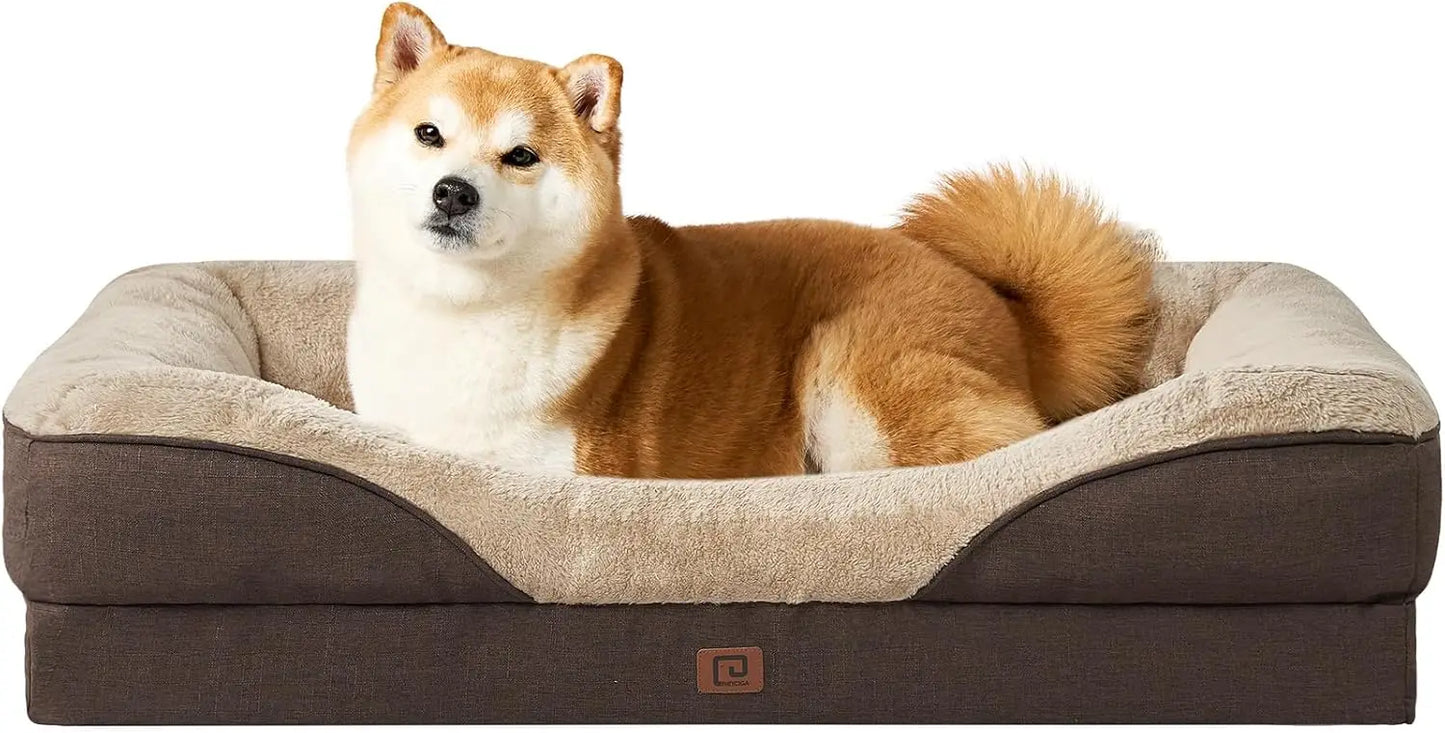 Memory Foam Dog Bed - Orthopedic Sofa with Sides,;