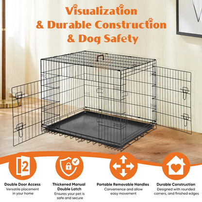 Double Door Folding Metal Wire Crate; Removable tray;