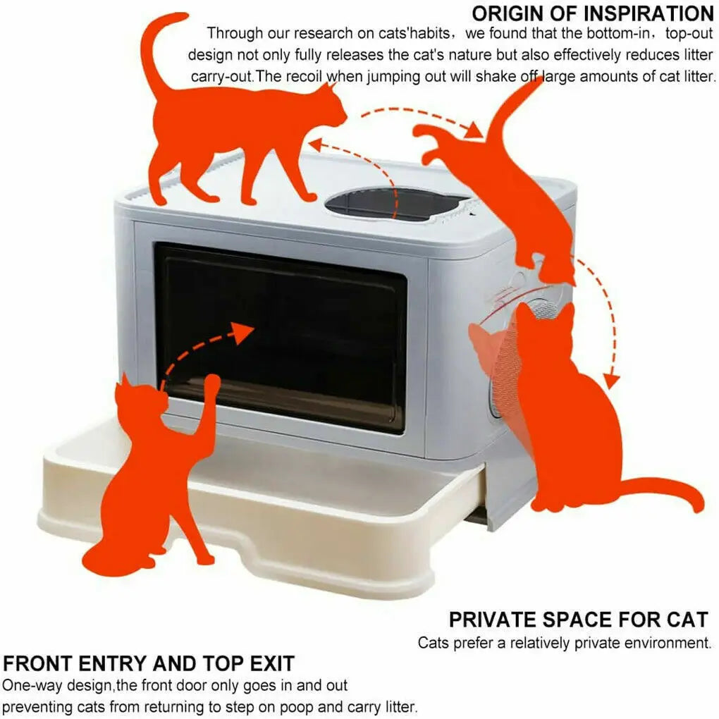 Foldable Cat Litter Box; Front Entry & Top Exit ; & Litter Scoop