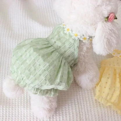Pet girll French Dog Bulldog;Girl Dogs Clothing Dress Yollow Daisy; Girl Dog Cute  Clothes Summer Costume;