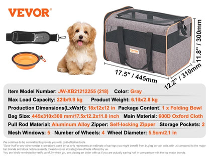 Pet Carrier Breathable; Airline approved; Carry Backpack w/ Telescopic Handle