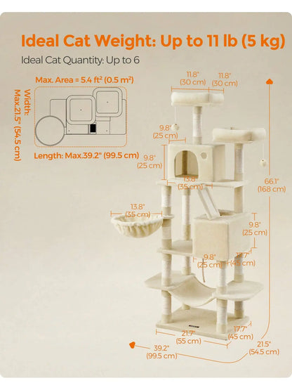Cat Tree, 66 " Cat Tower w/ Scratching Posts,