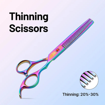 Classical Model homeuser Alloy steel 6.5/7.0 Inch rainbow&black dog grooming scissors; Shears set for household pet owner;