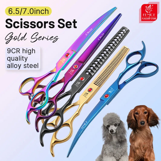 Classical Model homeuser Alloy steel 6.5/7.0 Inch rainbow&black dog grooming scissors; Shears set for household pet owner;