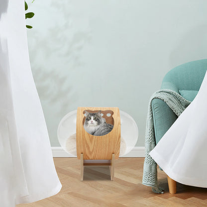 Cat Wooden Modern Pet Bed House & Cushion;