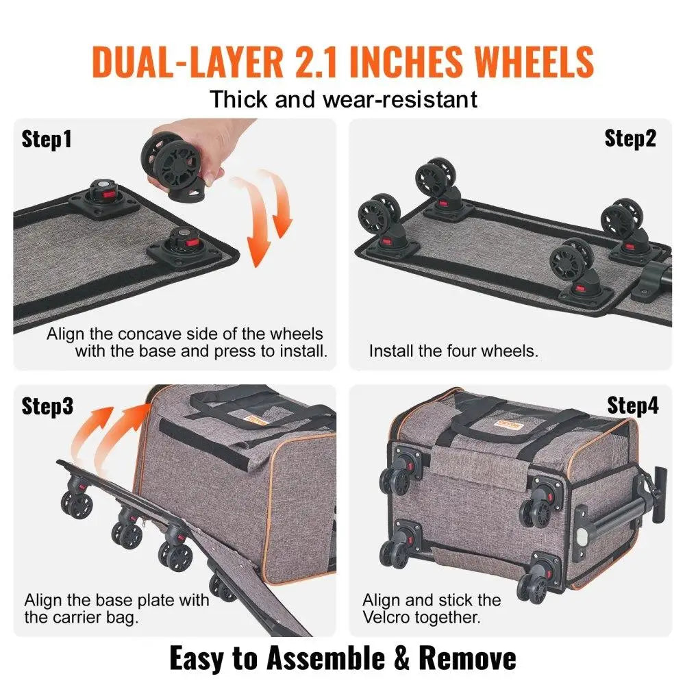 Cat/dog Carrier with Wheels ; Airline Approved Pet Travel Bag; max weight 22 ;bs;