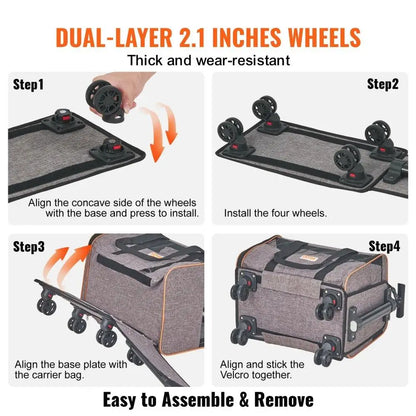 Cat/dog Carrier with Wheels ; Airline Approved Pet Travel Bag; max weight 22 ;bs;