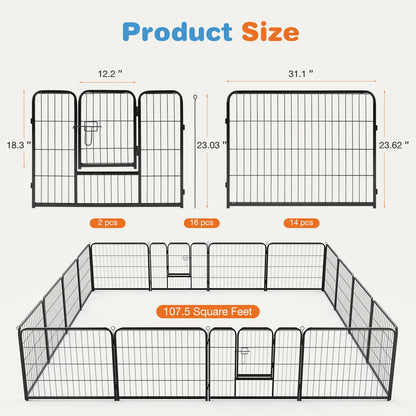 16 Panel  Playpen Indoor; Pet Fence for Yard; w/2 Doors;