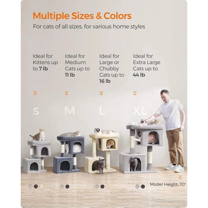 Cat Tree, 33.1-Inch Cats Tower, L, Cat Condo for Large Cats up to 16 lb, Large Cat Perch,2 Cats Caves,Scratching Post,Light Gray
