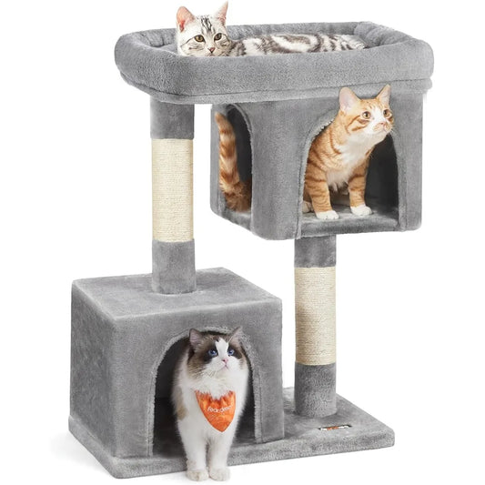 Cat Tree, 33.1-Inch Cats Tower, L, Cat Condo for Large Cats up to 16 lb, Large Cat Perch,2 Cats Caves,Scratching Post,Light Gray