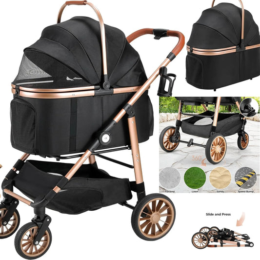 Dog/Cat Stroller; Box Can Be Attached in Car; Transport Foldable;