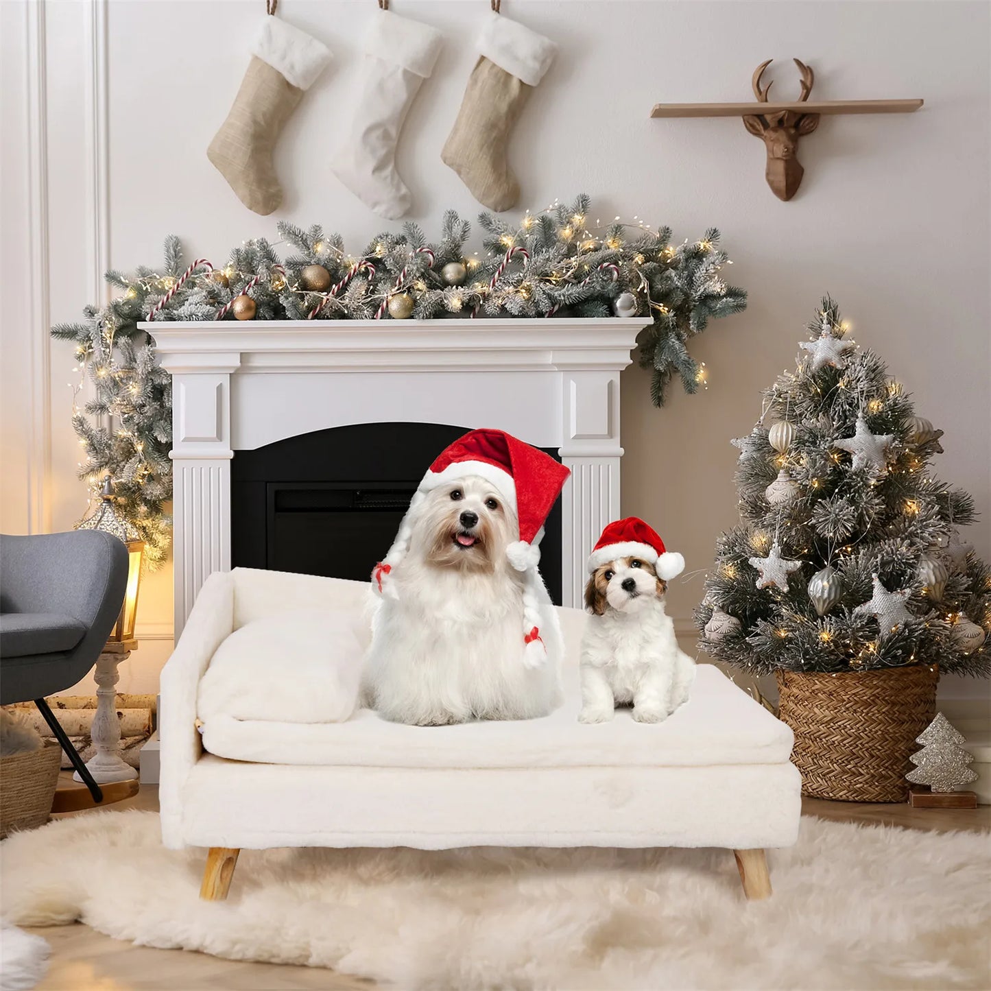 Elevated Pet Bed;Nordic Stool Bed w/ Pad; Waterproof Pet Sofa