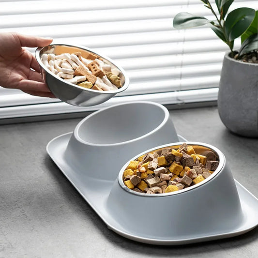 Stainless Steel Double Cat/ Dog Bowl; Cat Food Container  Non-slip  Tilt Safeguard Neck Puppy/ Cat Bowl ;