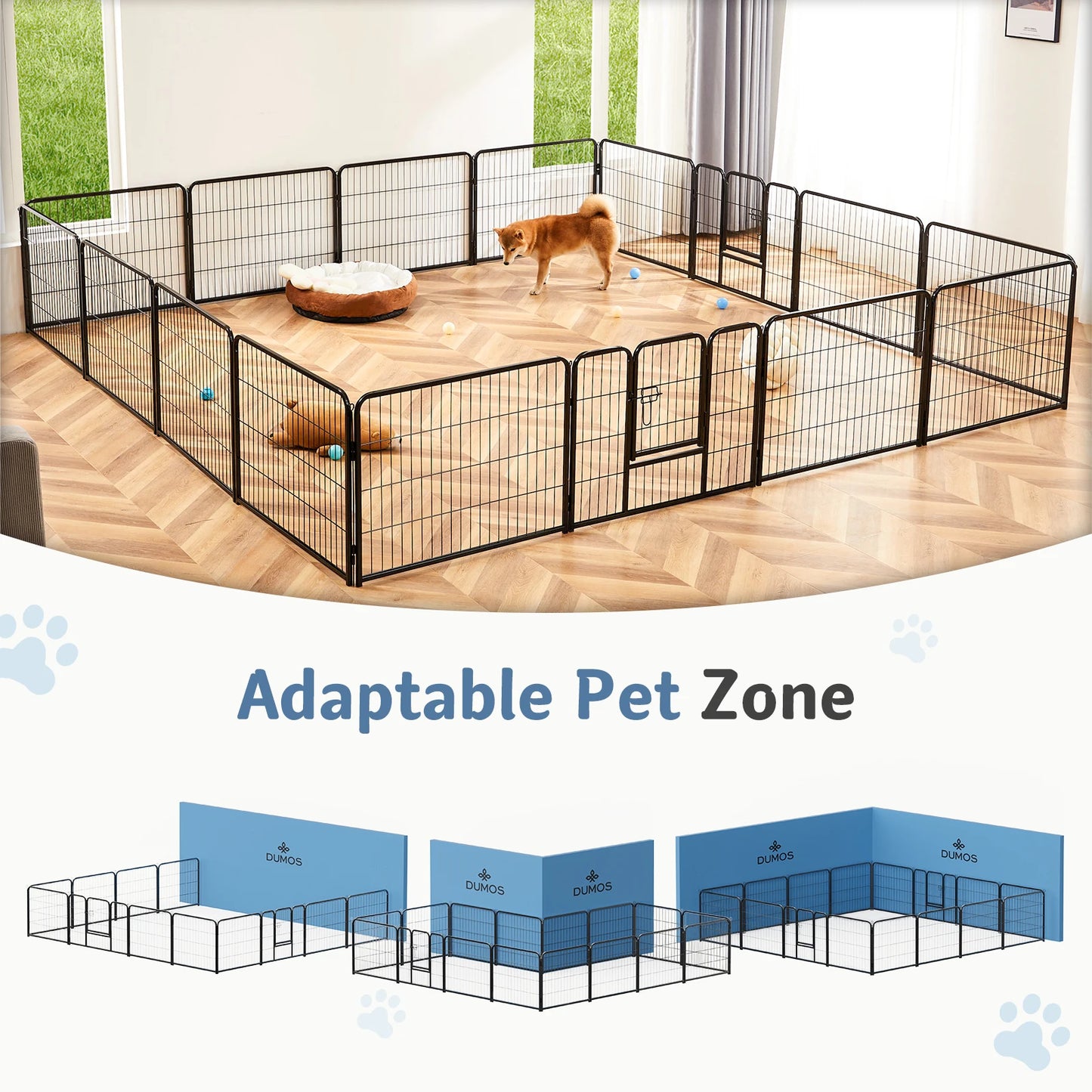 16 Panel  Playpen Indoor; Pet Fence for Yard; w/2 Doors;
