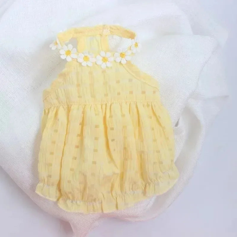 Pet girll French Dog Bulldog;Girl Dogs Clothing Dress Yollow Daisy; Girl Dog Cute  Clothes Summer Costume;