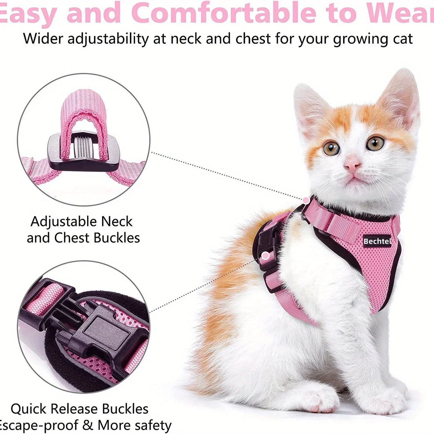 Cat Leash Harness; Non-Slip Adjustable Leash; Non-Slip Cat/ Dog Leash Vest  Chest Carrie;r