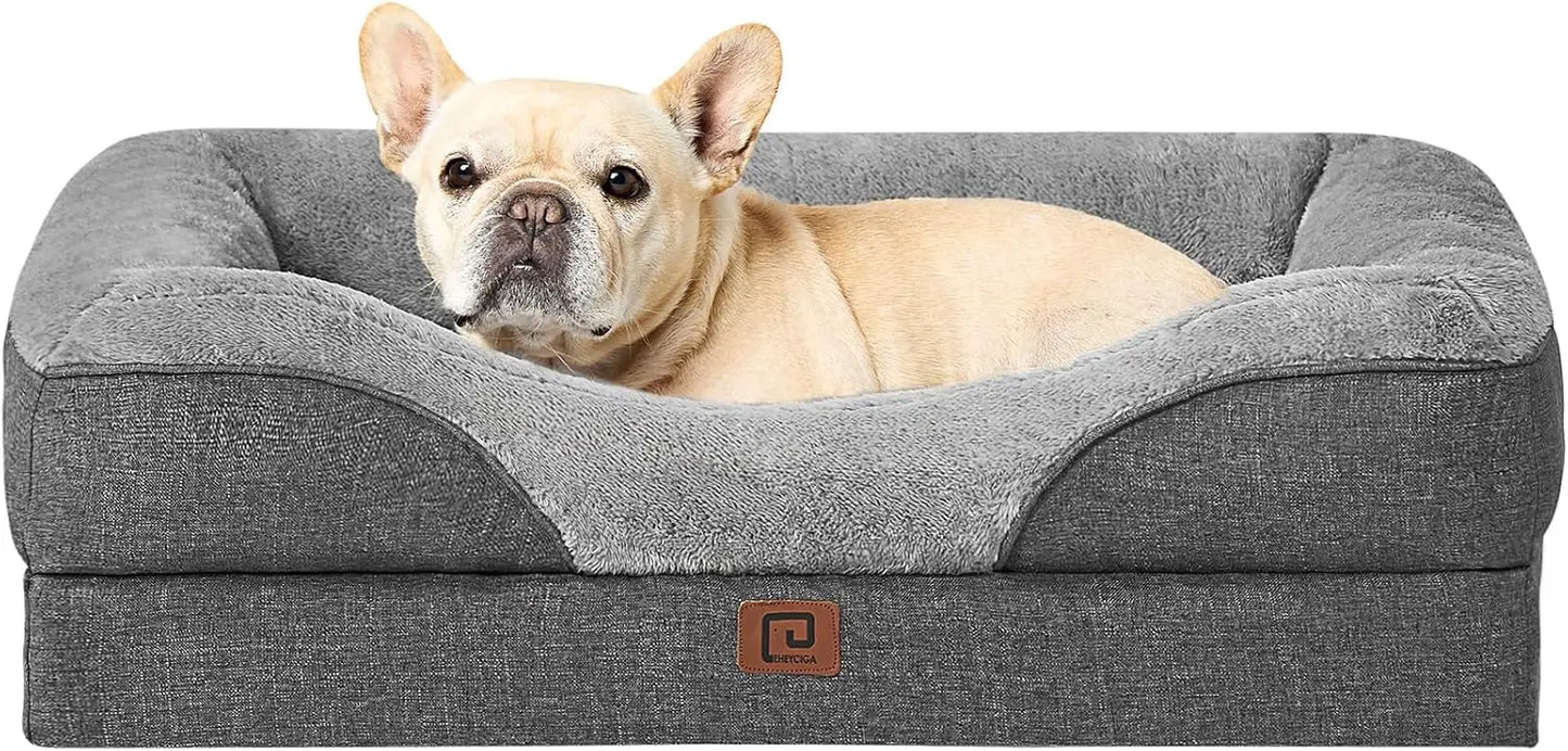 Memory Foam Dog Bed - Orthopedic Sofa with Sides,;