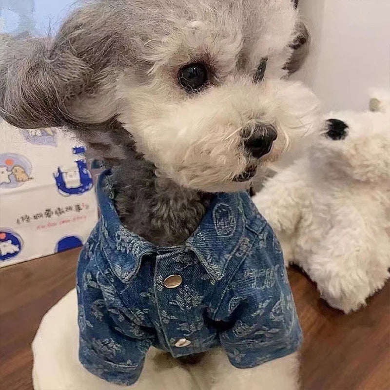 Denim Clothes for Small Medium Dogs;  Polyester ;Snap Button Coats