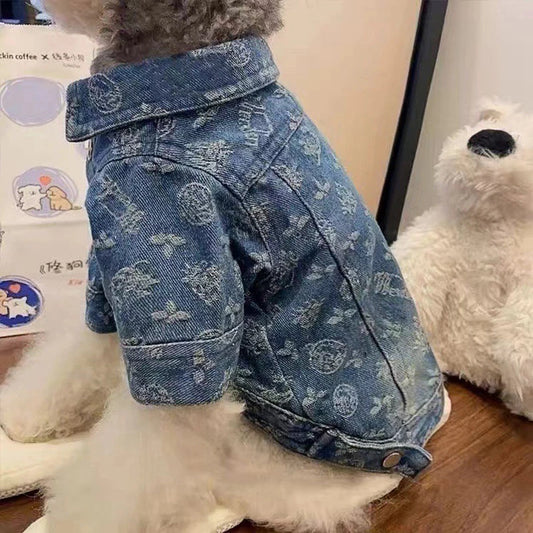 Denim Clothes for Small Medium Dogs;  Polyester ;Snap Button Coats