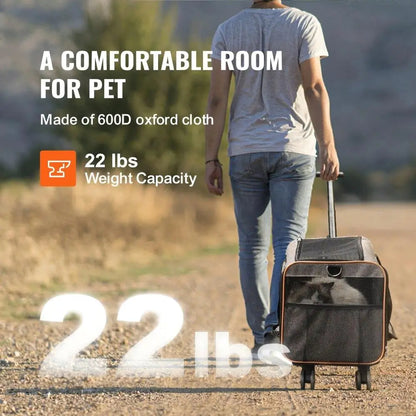 Cat/dog Carrier with Wheels ; Airline Approved Pet Travel Bag; max weight 22 ;bs;