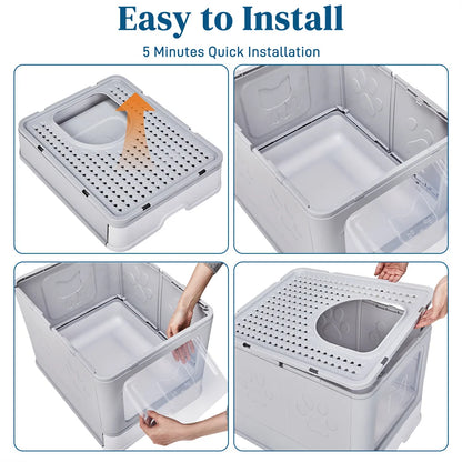 Enclosed Cat Litter Box ; , Detachable Lid; Cat Toilet w/ Scoop
