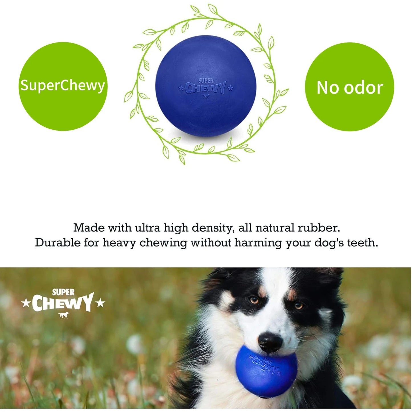 SuperChewy Tough Dog Ball;Strong Natural Rubber;