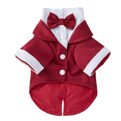Pet Dog Tuxedo; Formal Pet Wedding Party Suit for Small/ Medium Dogs; Dog Boys Bow Tie Shirt;