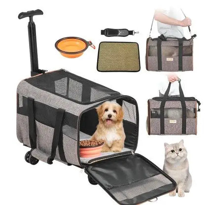 Cat/dog Carrier with Wheels ; Airline Approved Pet Travel Bag; max weight 22 ;bs;