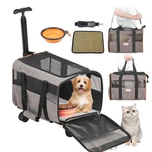 Cat/dog Carrier with Wheels ; Airline Approved Pet Travel Bag; max weight 22 ;bs;