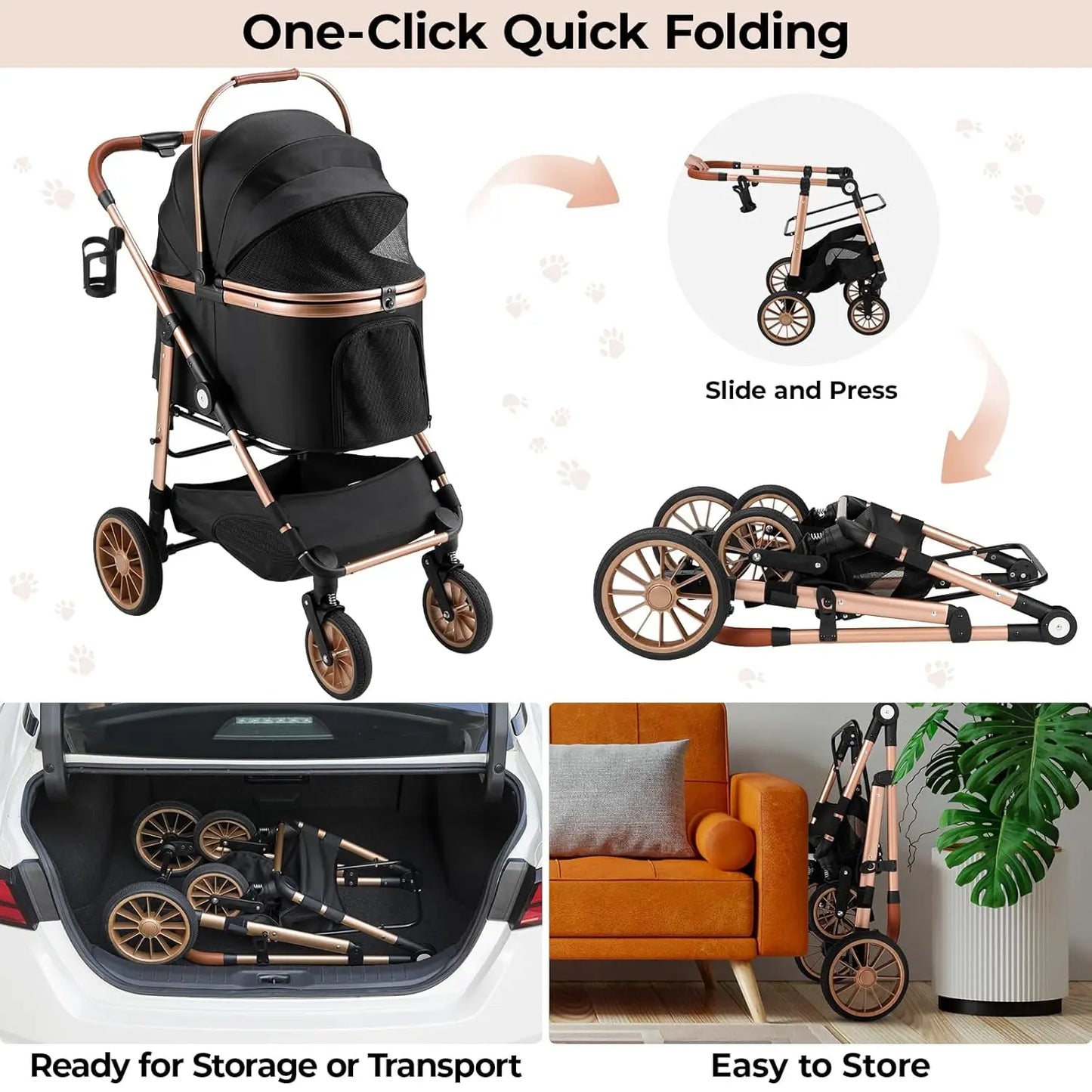 Dog/Cat Stroller; Box Can Be Attached in Car; Transport Foldable;