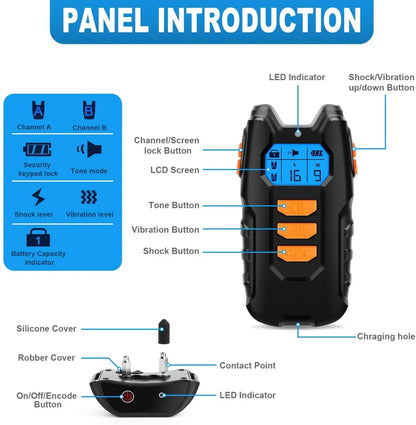 Dog Training Collar W/ Remote; Shock Electric Vibrator Sound USB Rechargeable