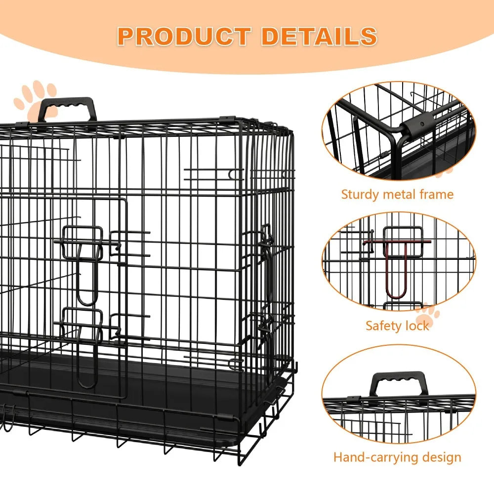 Dog Crate, 42 Inch; Large Dog Cage w/Divider &Plastic Leak-Proof Tray,