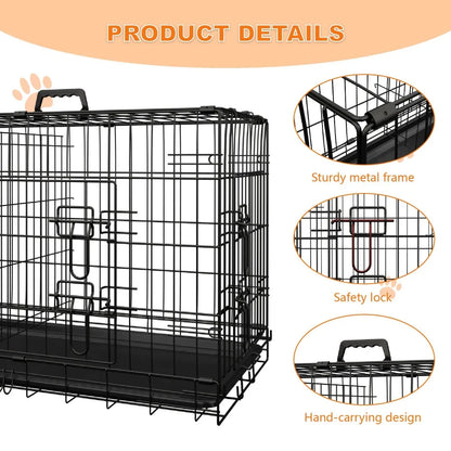 Dog Crate, 42 Inch; Large Dog Cage w/Divider &Plastic Leak-Proof Tray,