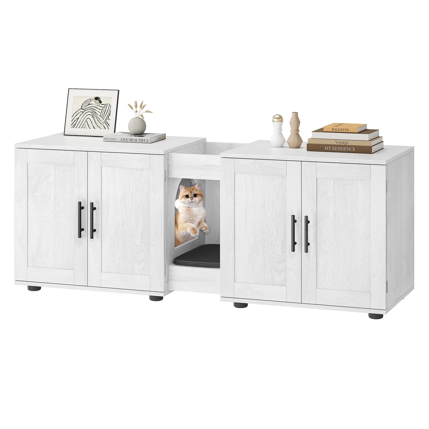Double-Room Cat Litter Box;  2 Cat  Wooden Home Decor ;