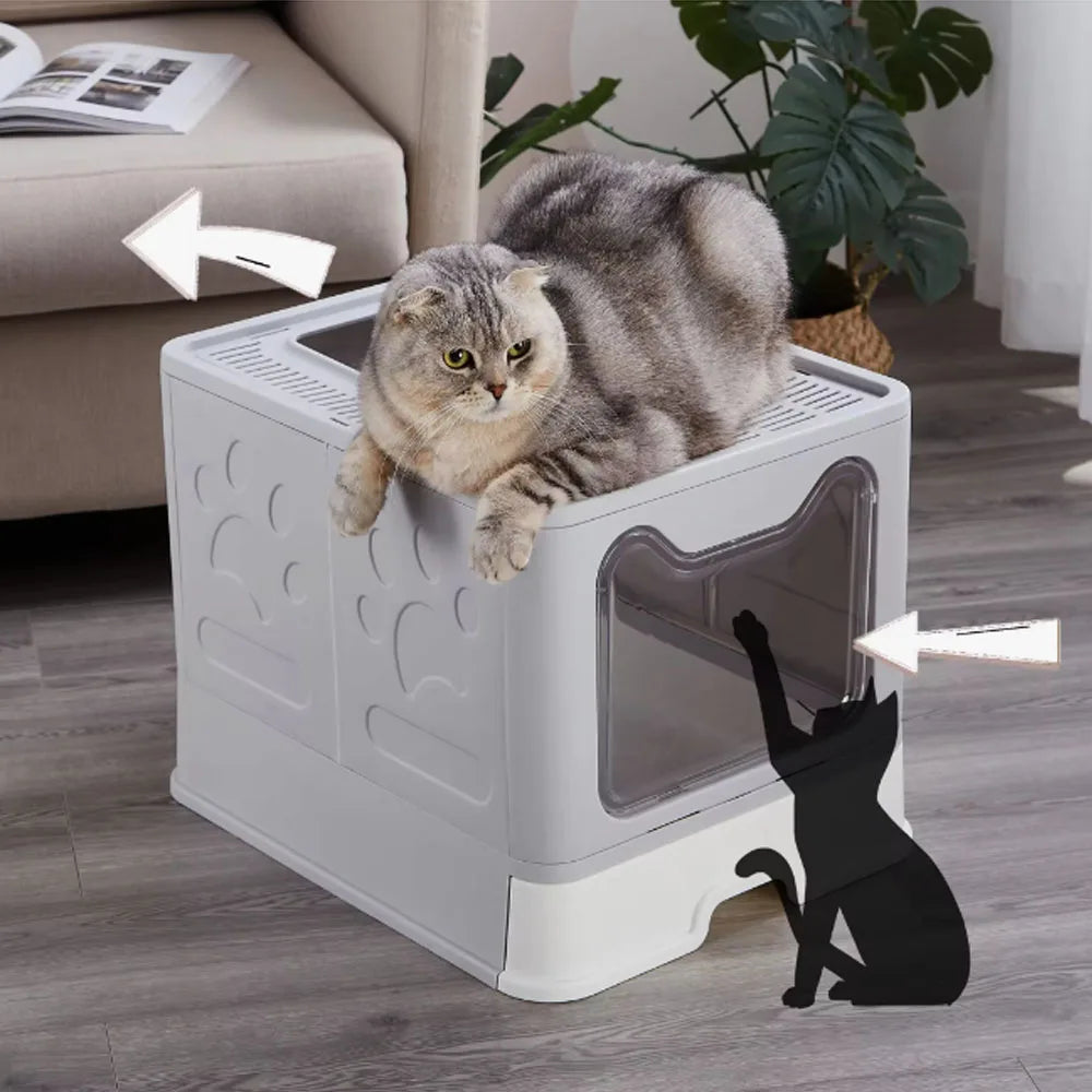 Convenient Foldable Litter Box: Drawer Design with Scooper:  Easy Cat Waste Management;