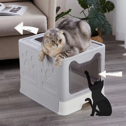 Convenient Foldable Litter Box: Drawer Design with Scooper:  Easy Cat Waste Management;