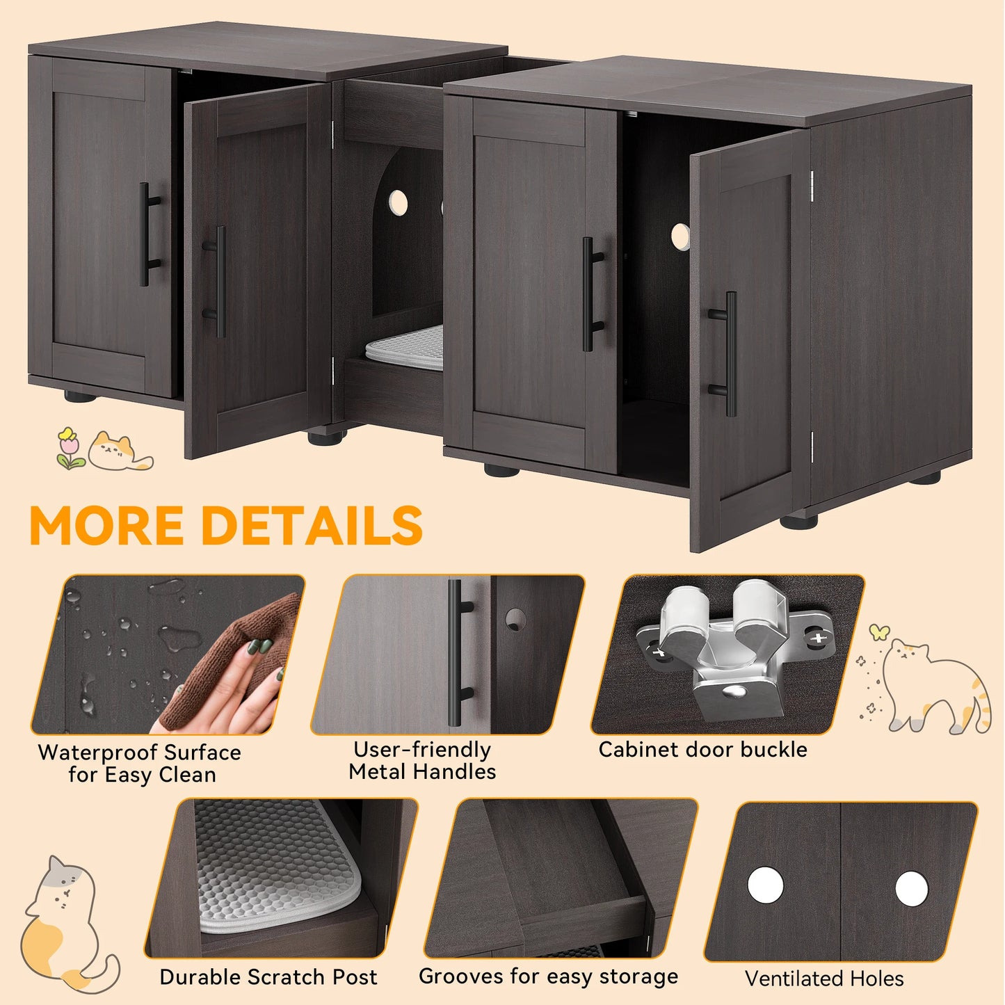 Double-Room Cat Litter Box;  2 Cat  Wooden Home Decor ;
